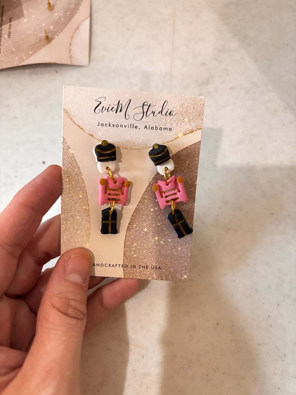 Evie M Studio Pink Nutcracker Polymer Clay Dangle Earrings